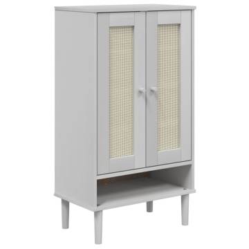 Shoe Cabinet SENJA Rattan Look - White Solid Wood Storage