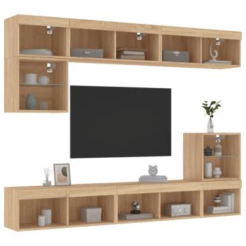 8 Piece TV Wall Units with LED - Sonoma Oak - Hipomarket