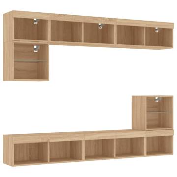 8 Piece TV Wall Units with LED - Sonoma Oak - Hipomarket