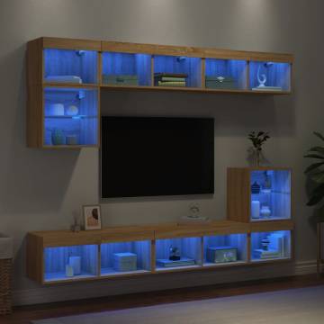 8 Piece TV Wall Units with LED - Sonoma Oak - Hipomarket