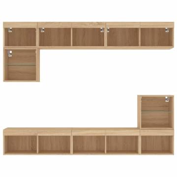 8 Piece TV Wall Units with LED - Sonoma Oak - Hipomarket