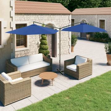 Double Parasol with Steel Pole Azure Blue - 600 cm Shade Solution