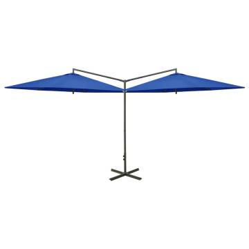 Double Parasol with Steel Pole Azure Blue - 600 cm Shade Solution