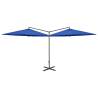 Double Parasol with Steel Pole Azure Blue - 600 cm Shade Solution