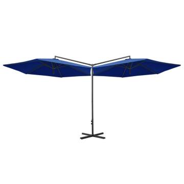 Double Parasol with Steel Pole Azure Blue - 600 cm Shade Solution