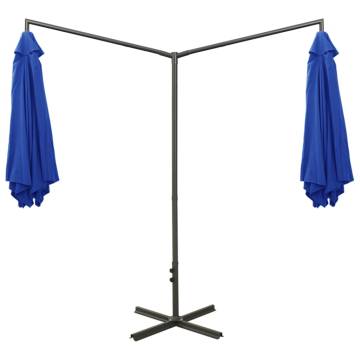 Double Parasol with Steel Pole Azure Blue - 600 cm Shade Solution