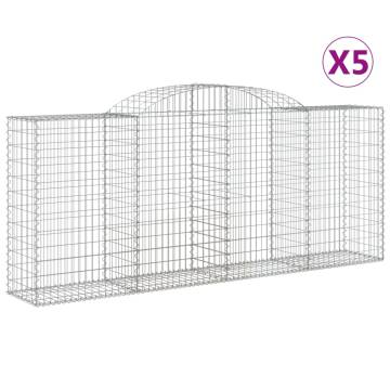 Arched Gabion Baskets - 5 pcs Galvanised Iron | Hipomarket UK