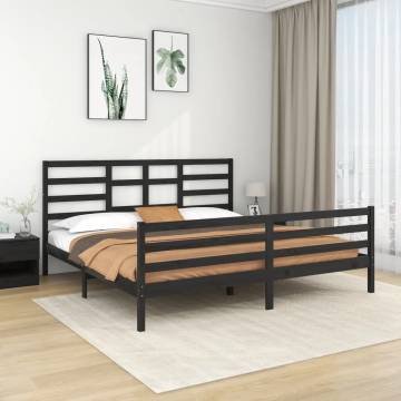 Black Solid Wood Bed Frame 200x200 cm - Modern Design