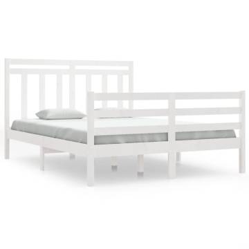 White Solid Wood Bed Frame 135x190 cm Double - HipoMarket