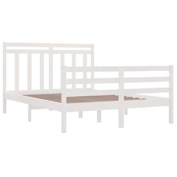 White Solid Wood Bed Frame 135x190 cm Double - HipoMarket