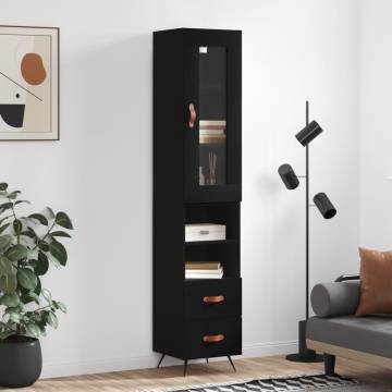 Stylish Highboard in Black - Engineered Wood Storage Solution