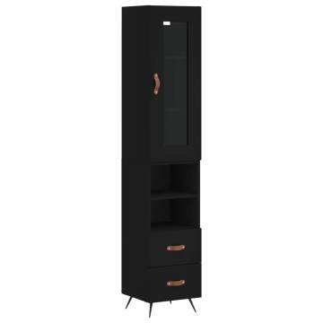 Stylish Highboard in Black - Engineered Wood Storage Solution