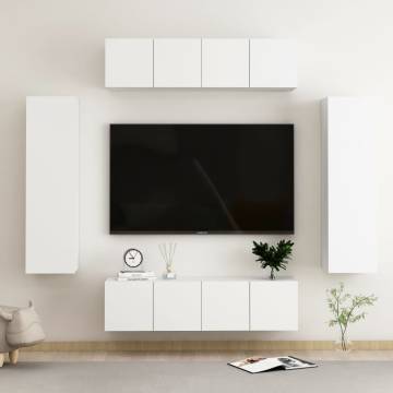 6 Piece White Engineered Wood TV Cabinet Set - Stylish & Practical