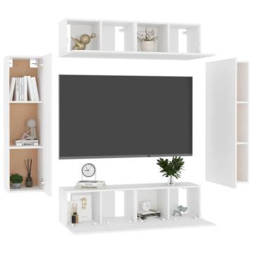 6 Piece White Engineered Wood TV Cabinet Set - Stylish & Practical