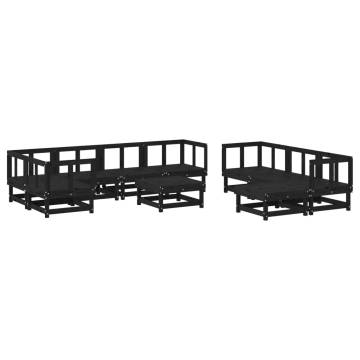 10 Piece Black Solid Wood Pine Garden Lounge Set | Hipomarket