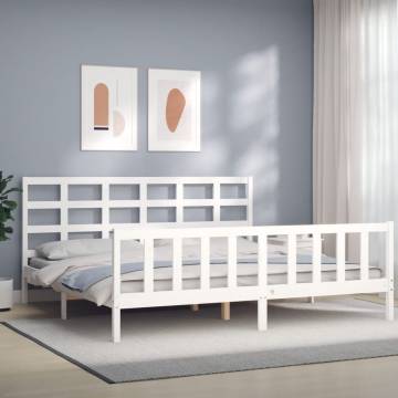 White Bed Frame with Headboard 180x200 cm - Super King Size