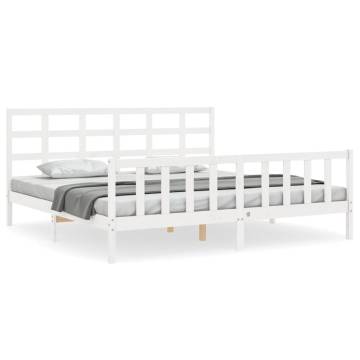 White Bed Frame with Headboard 180x200 cm - Super King Size