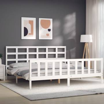 White Bed Frame with Headboard 180x200 cm - Super King Size