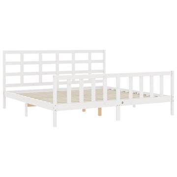 White Bed Frame with Headboard 180x200 cm - Super King Size