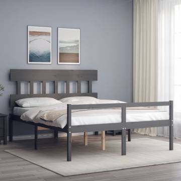 Solid Pine Grey King Size Bed Frame with Headboard