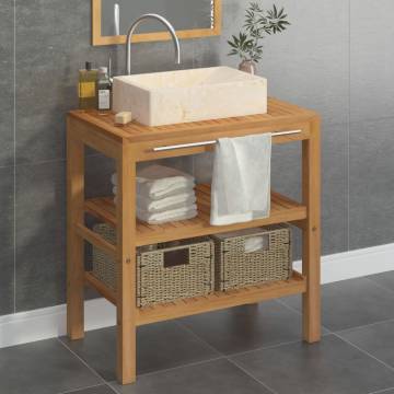 Elegant Bathroom Vanity Cabinet in Solid Teak with Cream Marble Sink