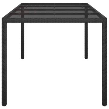 Black Garden Table 190x90 cm - Stylish Tempered Glass & Rattan