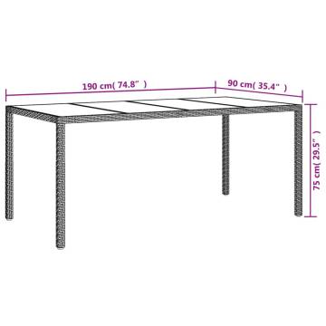 Black Garden Table 190x90 cm - Stylish Tempered Glass & Rattan