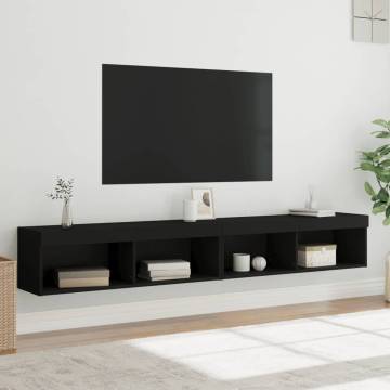 Stylish Black TV Cabinets with LED Lights - 100x30 cm - 2 pcs