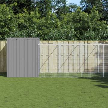 Dog House with Run - Light Grey Galvanised Steel 214x127x181 cm