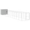 Dog House with Run - Light Grey Galvanised Steel 214x127x181 cm