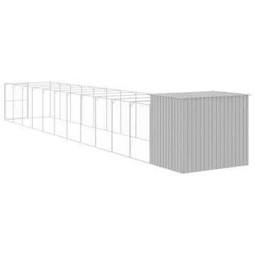 Dog House with Run - Light Grey Galvanised Steel 214x127x181 cm