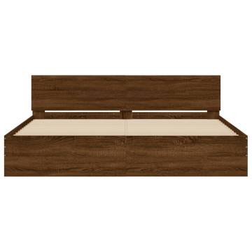 Stylish Brown Oak Bed Frame with LED Headboard - 200x200 cm