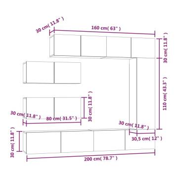 7 Piece White Engineered Wood TV Cabinet Set | HipoMarket