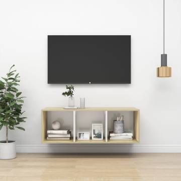 Wall-Mounted TV Cabinet Sonoma Oak & White - 37x37x107 cm