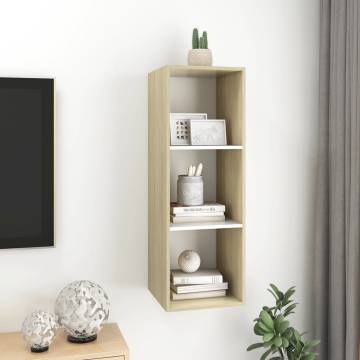 Wall-Mounted TV Cabinet Sonoma Oak & White - 37x37x107 cm