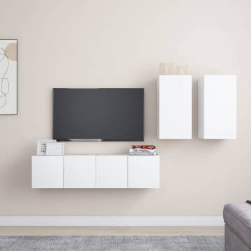 4 Piece White Engineered Wood TV Cabinet Set | Hipomarket