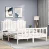 Bed Frame with Headboard White King Size Solid Wood Colour white Size 150 x 200 cm 