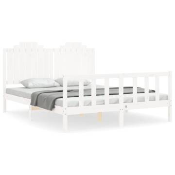 King Size White Bed Frame with Headboard - Solid Pine Wood