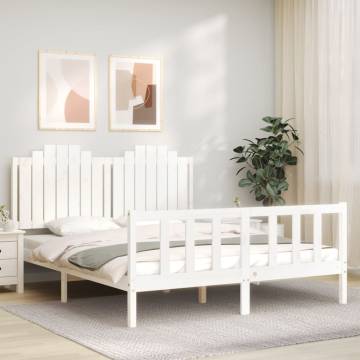 King Size White Bed Frame with Headboard - Solid Pine Wood