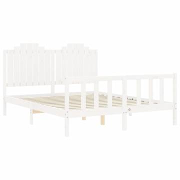 King Size White Bed Frame with Headboard - Solid Pine Wood