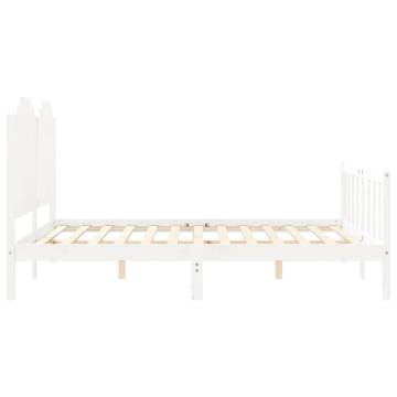 King Size White Bed Frame with Headboard - Solid Pine Wood