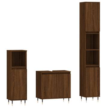 3 Piece Brown Oak Bathroom Cabinet Set | Stylish & Practical