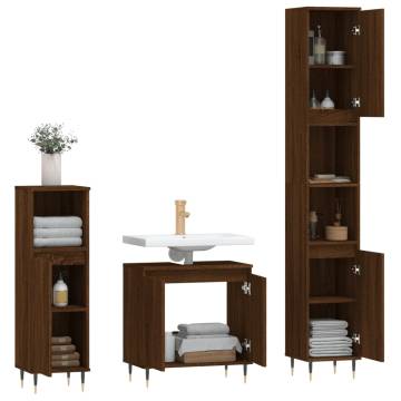 3 Piece Brown Oak Bathroom Cabinet Set | Stylish & Practical