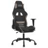 Massage Gaming Chair with Footrest - Black & Taupe Fabric