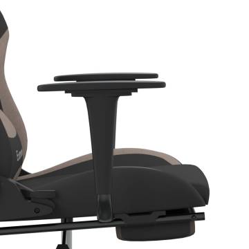 Massage Gaming Chair with Footrest - Black & Taupe Fabric