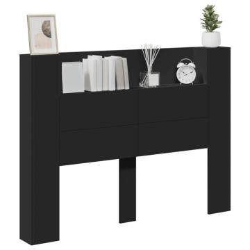 Headboard Cabinet with LED - Modern Black Design 140x16.5 cm