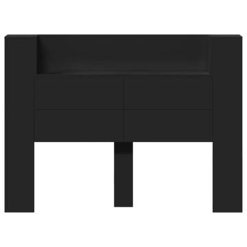 Headboard Cabinet with LED - Modern Black Design 140x16.5 cm