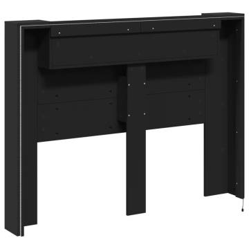 Headboard Cabinet with LED - Modern Black Design 140x16.5 cm