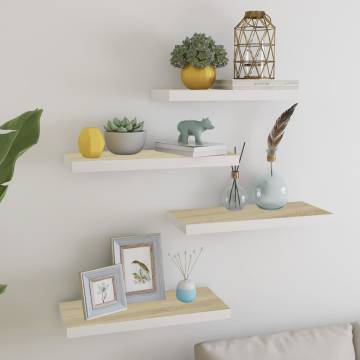 Floating Wall Shelves - 4 pcs Oak & White | Stylish Display