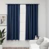 Linen-Look Blackout Curtains with Hooks 2 pcs Blue 140x175 cm Colour blue Size 140 x 175 cm Quantity in Package 2 